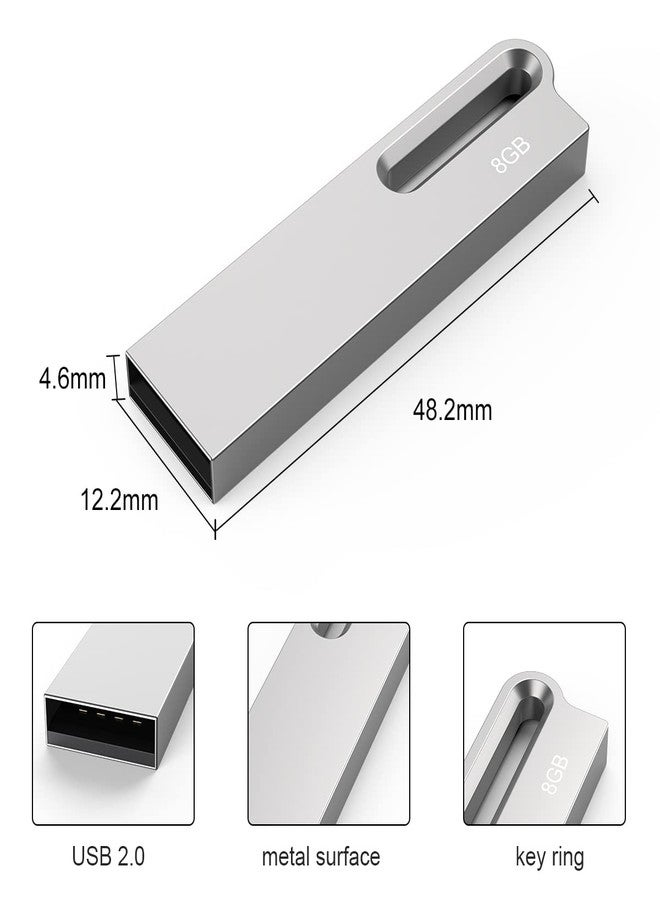 Aiibe 8GB Flash Drive 10 Pack 8GB Metal USB Drive Bulk Thumb Drive USB 2.0 Memory Stick Jump Drive Zip Drive with Keychain, Waterproof - Silver - Image 4